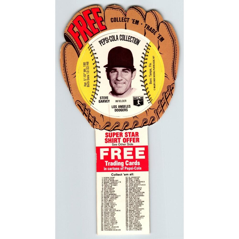 Pepsi-Cola Baseball Trading Card 1977 Steve Garvey Los Angeles Dodgers MLB Trade